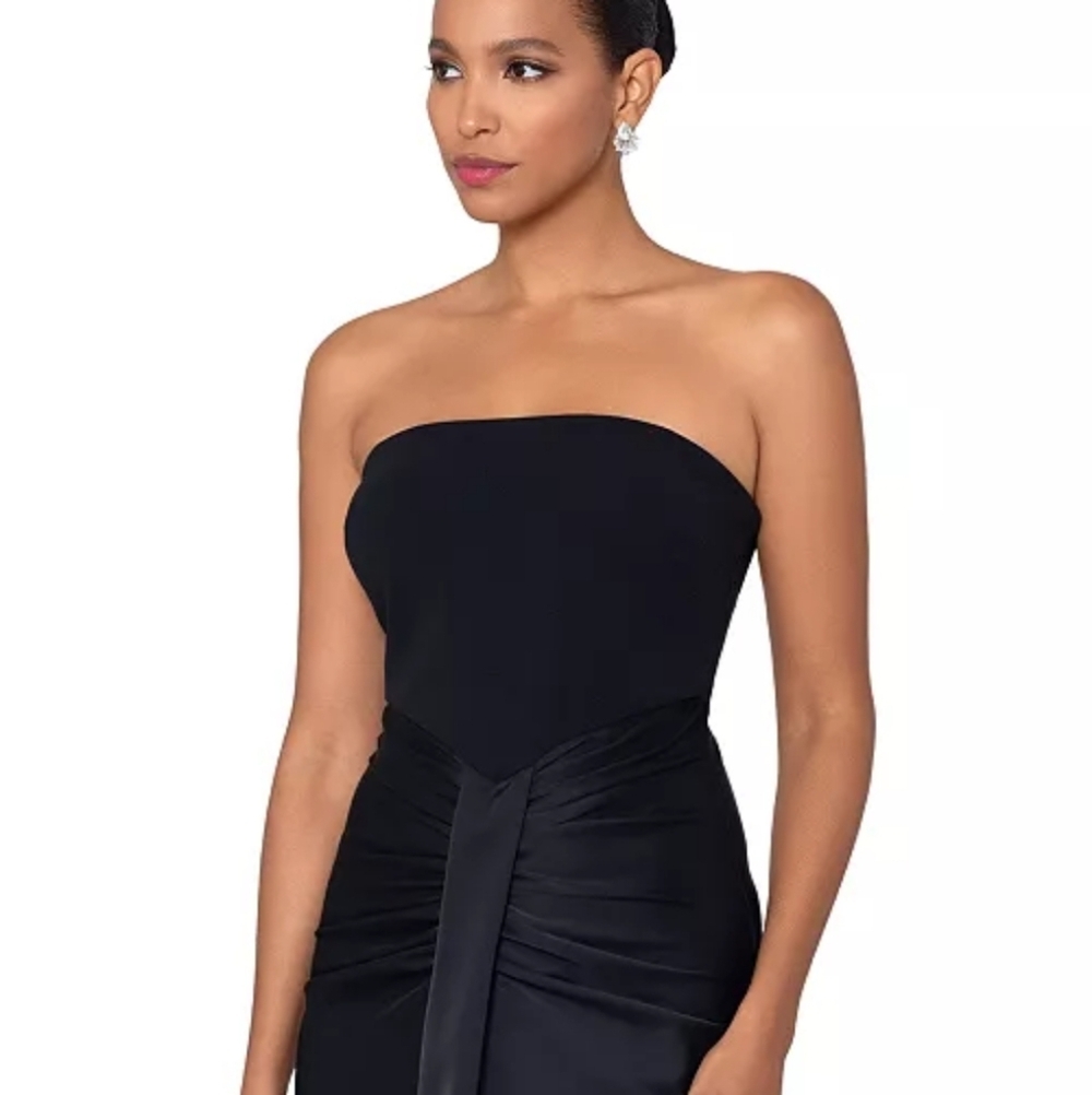 Betsy & Adam Black Strapless Ruched Satin Gown Maxi Dress Size 6 - Picture 6 of 12